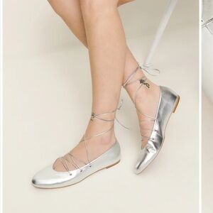 Reformation Ulla Ballet Flat Silver - Size 7.5